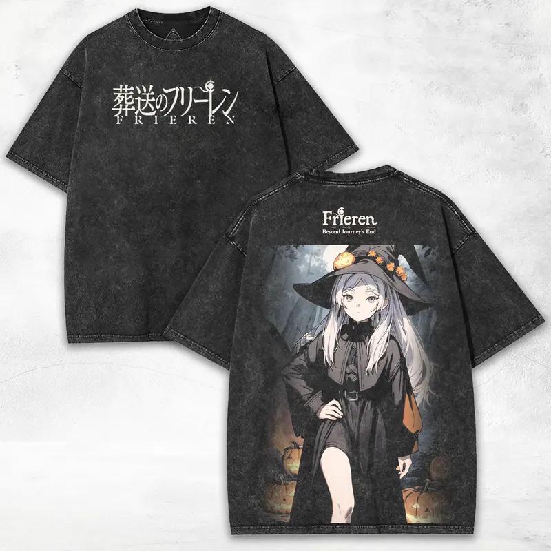 

Frieren Beyond Journey s End Printed Tee Men Women Retro Washed T-shirts Cotton T Shirt Short Sleeve Clothing Harajuku Tshirt XXL
