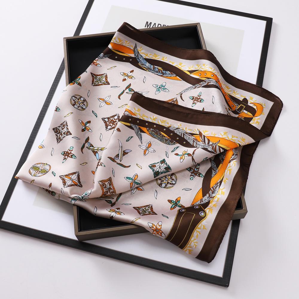 New Spring Travel 70 Small Silk Scarf Imitation Silk Square Scarf Women's Fashion Chain Small Scarf High Grade Scarf