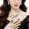 1 Set Multicolor Flowers Crystal Jewelry Set Pearl Camellia Necklace Earrings Set Enamel Exquisite Bridal Jewelry Set Banquet