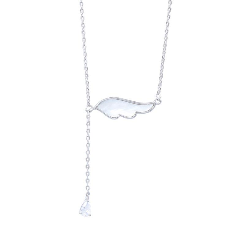 S925 sterling silver white fritillary wing necklace high-end water drop zircon fringe pendant cold wind simple collarbone chain 925 silver
