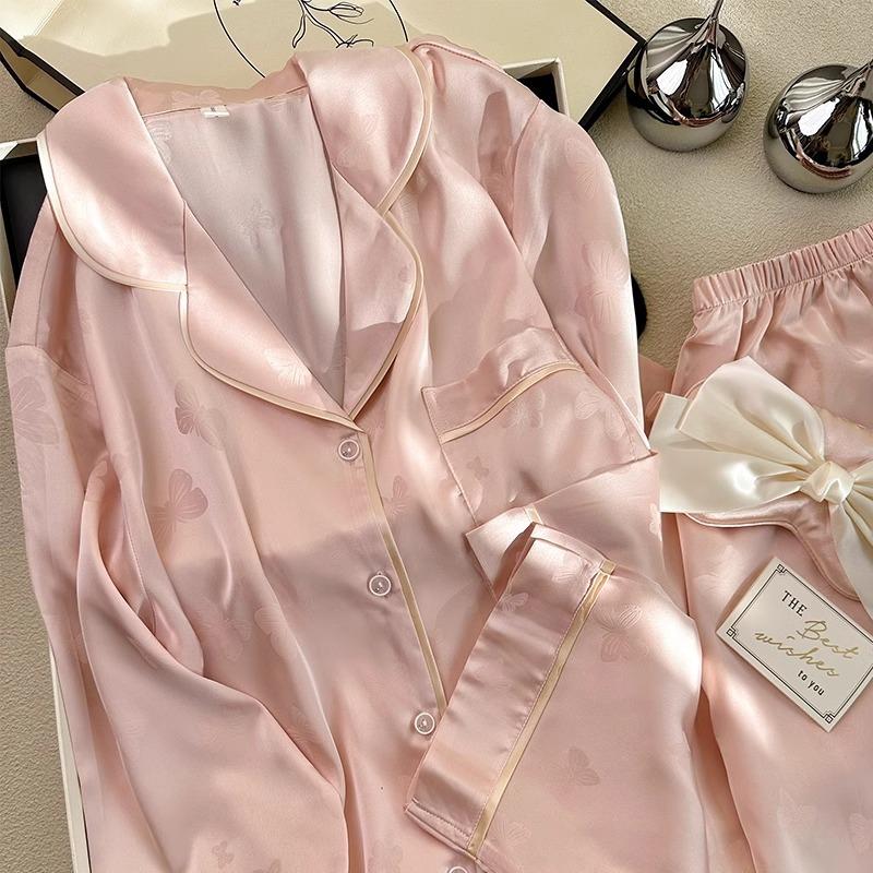 Pajamas Women's Summer Ice Silk Jacquard Pajamas Simple Loose Casual Comfortable Women's Loungewear Suit Premium Sense