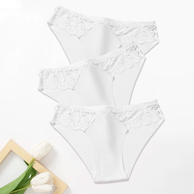 3Pcs/Set Lace Woman Panties Silk New Female Underwear for Woman Seamless Solid Lingerie Panties 3Pcs Free Shipping