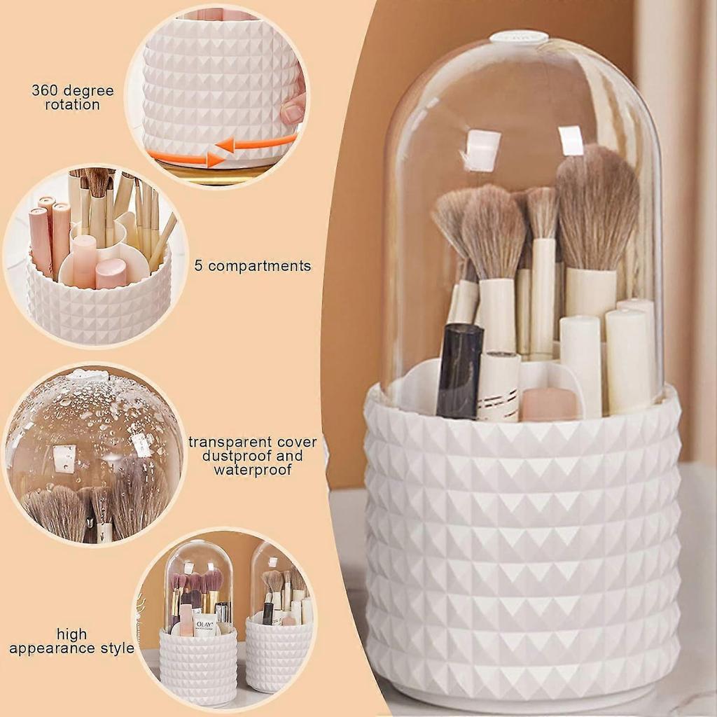 Promotional sales 360 Rotating Makeup Brush Holder Organizer with 5 Compartments, Make Up Brush Holder with Lid, Dustproof Cosmetic Brush Organizer fo