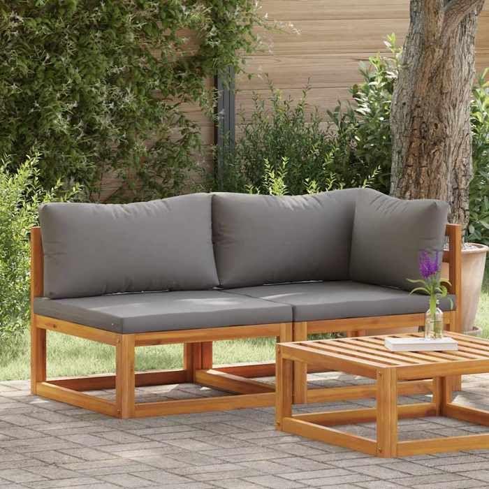 Ensemble de canapés - MAISON EXCLUSIVE - 2pcs - Acacia massif - Coussins rembourrés gris foncé - Extérieur modulaire