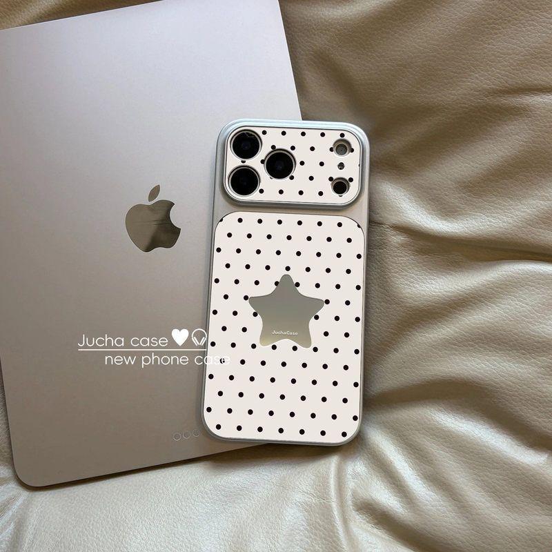 ins polka dot apple 17 mobile phone case all-inclusive anti-drop iphone16promax simple 15 hollow white background stars