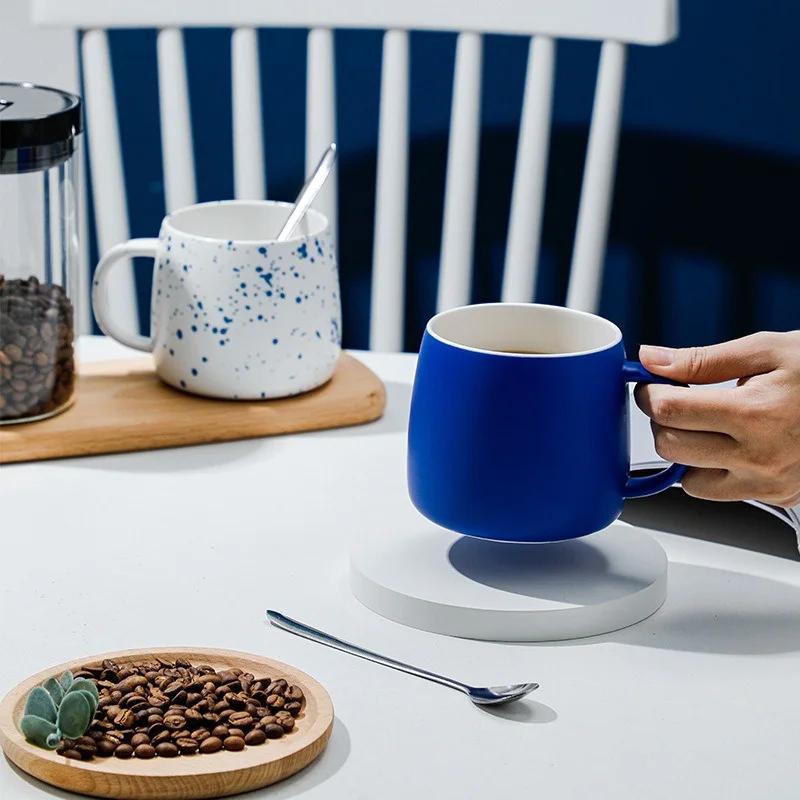 500ml Creative Design Splash Ink Blue Ceramic Mug Coffee Cup Couple Water Cup Breakfast Oatmeal Cups Festival Gift Porcelain Mug