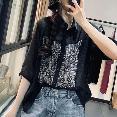 DIMANAF 2025 Dames Zomer Linnen Shirt Blouse Korte Mouw Knopen Mode Tops T-shirts Losse T-shirts Nieuwe Zwarte Blouse