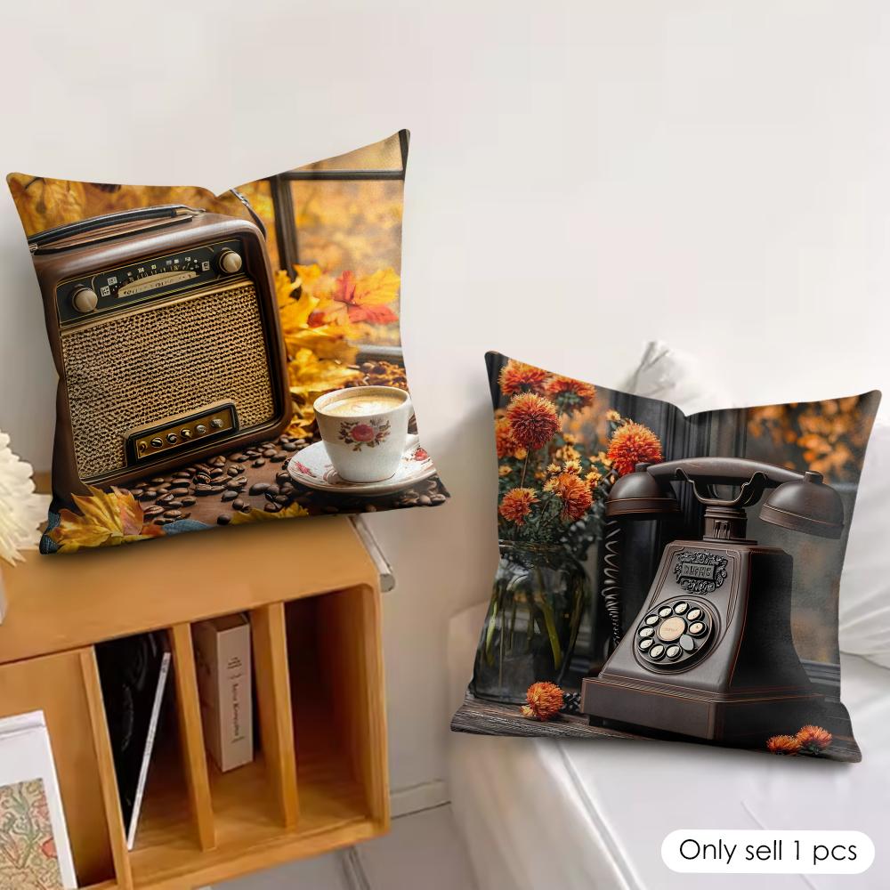 Brown Retro Autumn Time Cushion Cover Silky Short Plush Invisible Zipper Dustproof Sofa Pillow Case For Home Decor