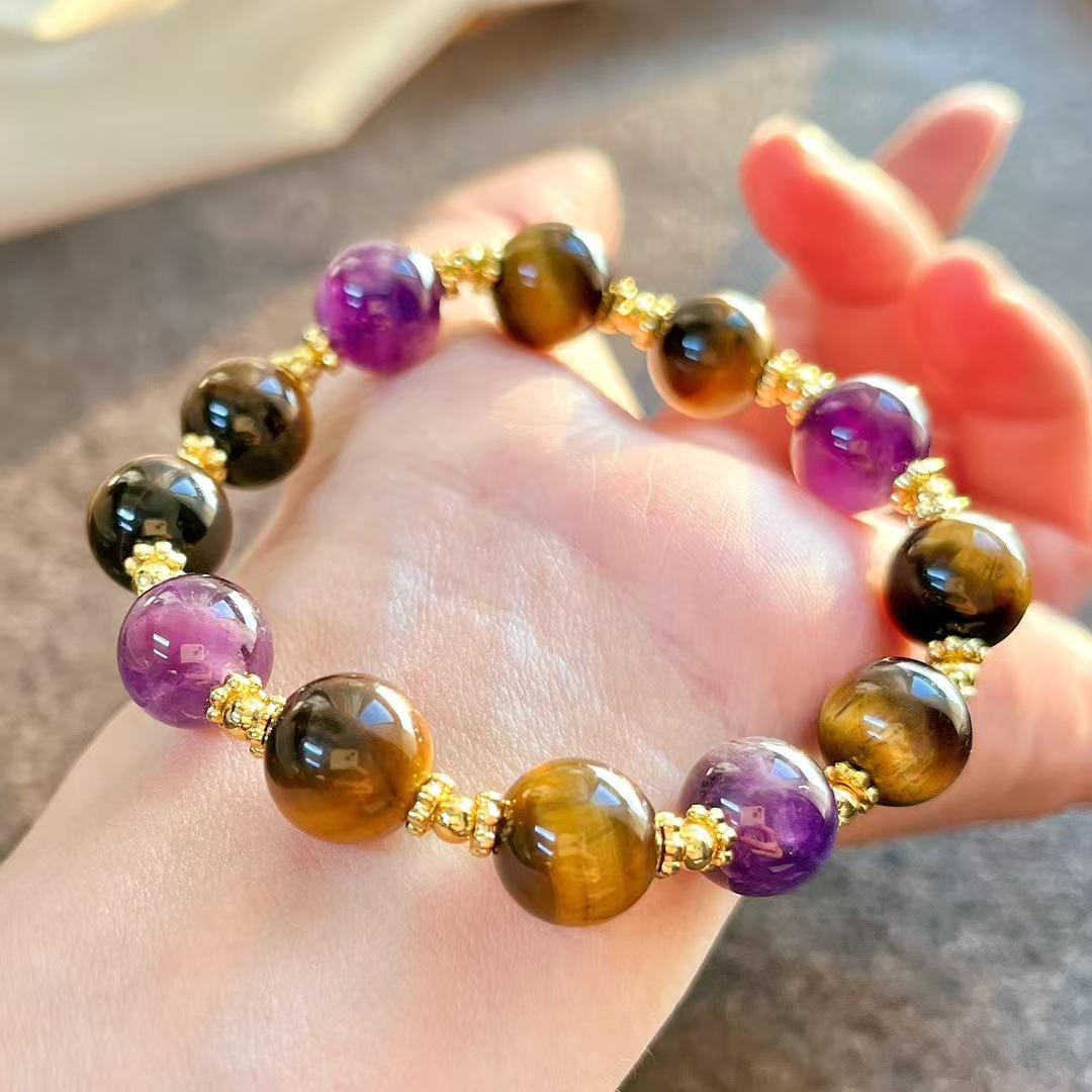 High Matching Retro High Quality Natural Tiger S Eye Amethyst Mix And Match Design Bracelet Bracelet.