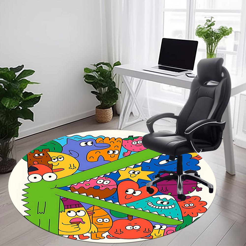 1pc Colorful Creatures Office Round Area Rug, Indoor Mat Suitable ForOffice, Under Office Chairs Bedroom Living Room Home Decor, Room Decot208