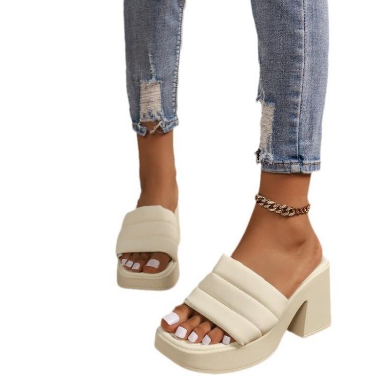 Waterproof platform thick-soled cool slippers, women's trendy outer wear one-word slippers, new thick-heeled high-heeled women's shoes