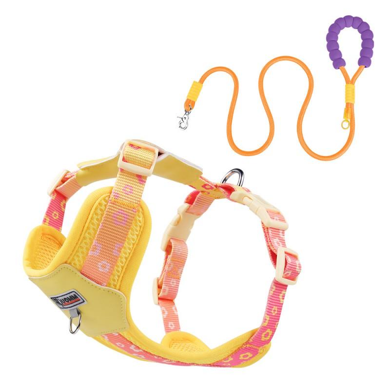 Adjustable Dog Harness Small Medium Breeds Color Block Design Comfortable Chest Vest With Leash XS To L Sizes