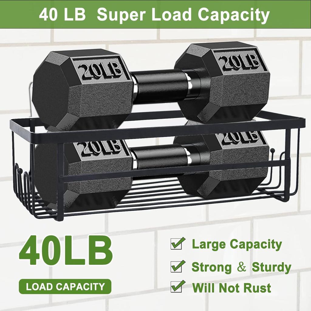 2 Pack Adhesive Shower Caddy Shelf with 14 Hooks, Stainless Steel Shower Organizer with Soap Holder,No Drilling Shower Rack Shower