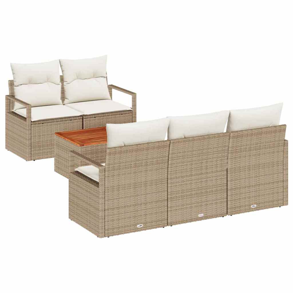 Garden Sofa Set with Cushions 6 Pcs Beige Poly Rattan