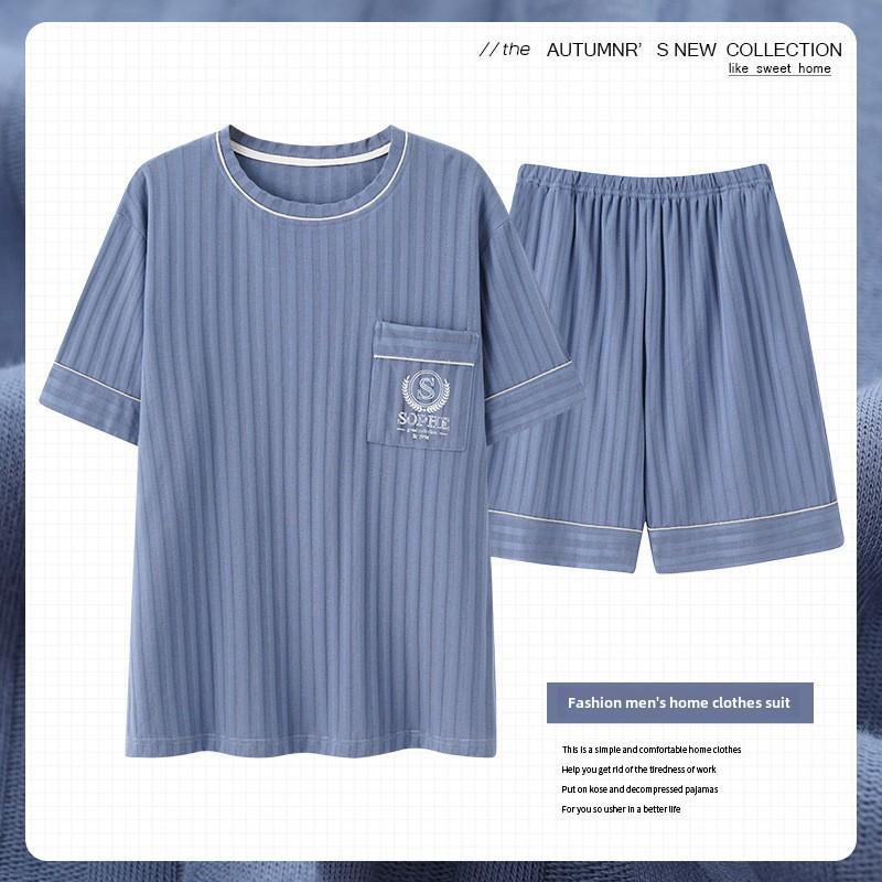 Herren Übergröße 5XL Pyjama-Set - Sommer Kurzarm Rundhals Oberteil und Shorts für 200 lbs.