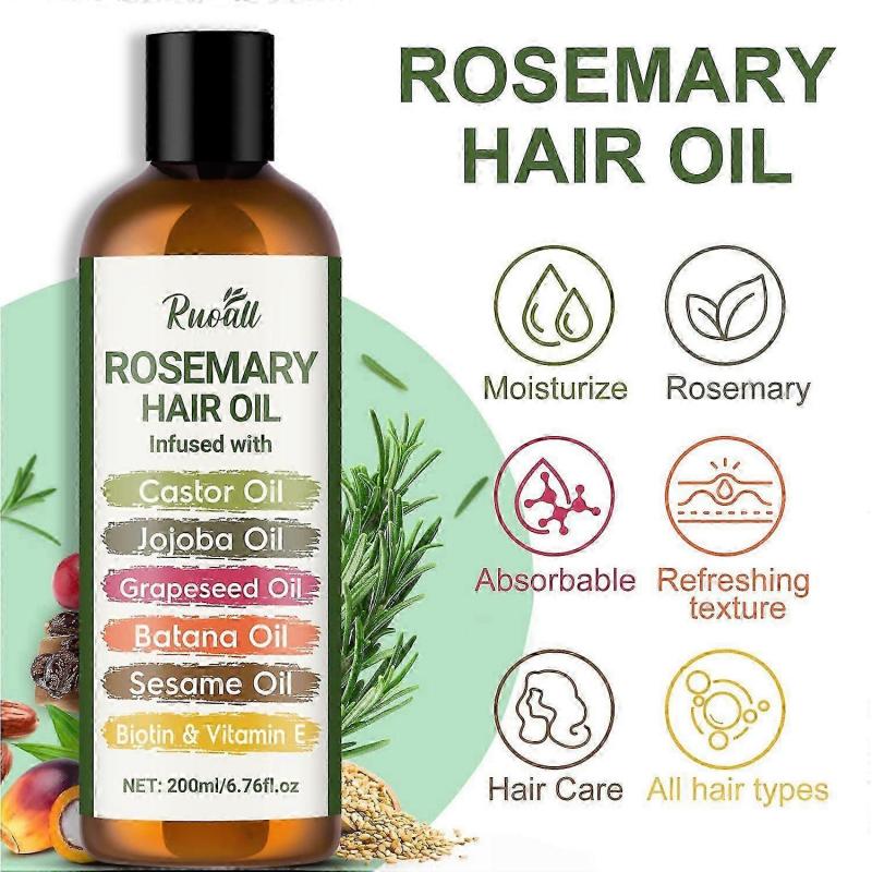 Pure Rosemary Oil for Hair Growth with Castor, Batana and Jojoba Oils - Infused with Biotin and Vitamin E Blend of Effective Hair Oils for Hair Growth