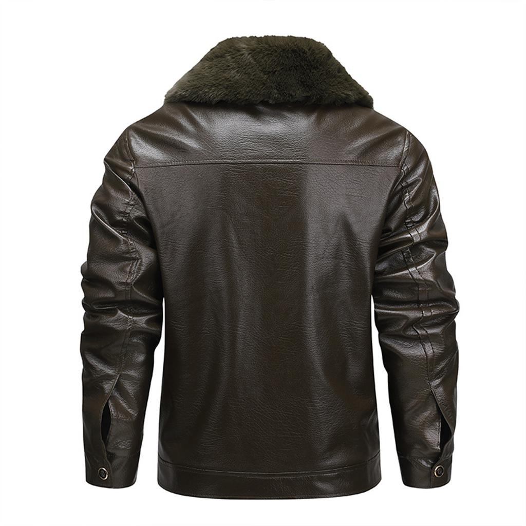 Men's Winter Solid Color Plus Velvet Leather Jacket Men's Casual Jacket