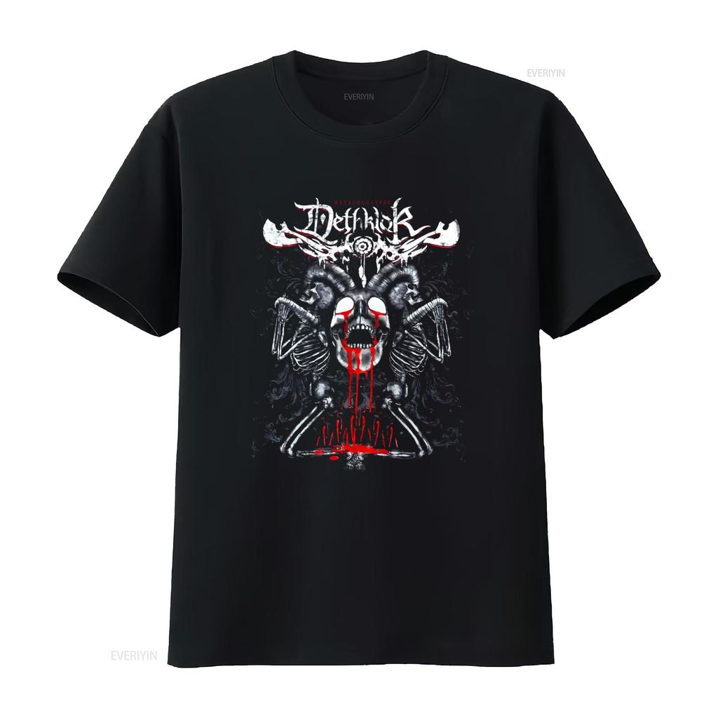 RARE Metalocalypse DETHKLOK Skull Blood Print 2XL Black Cotton T Shirt for Adult Swim Fans Vintage Washed Breathable Homme