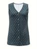 Plus Size Sleeveless Button-Up V-Neck Vest for Women - Cross-Border European & American Fashion