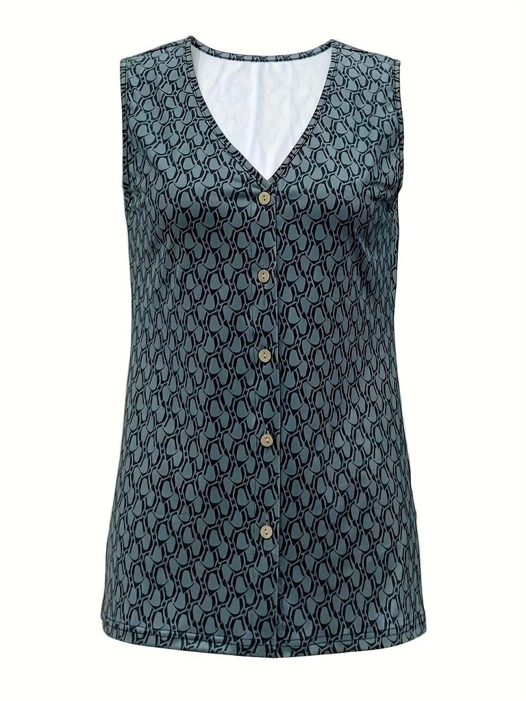 Plus Size Sleeveless Button-Up V-Neck Vest for Women - Cross-Border European & American Fashion