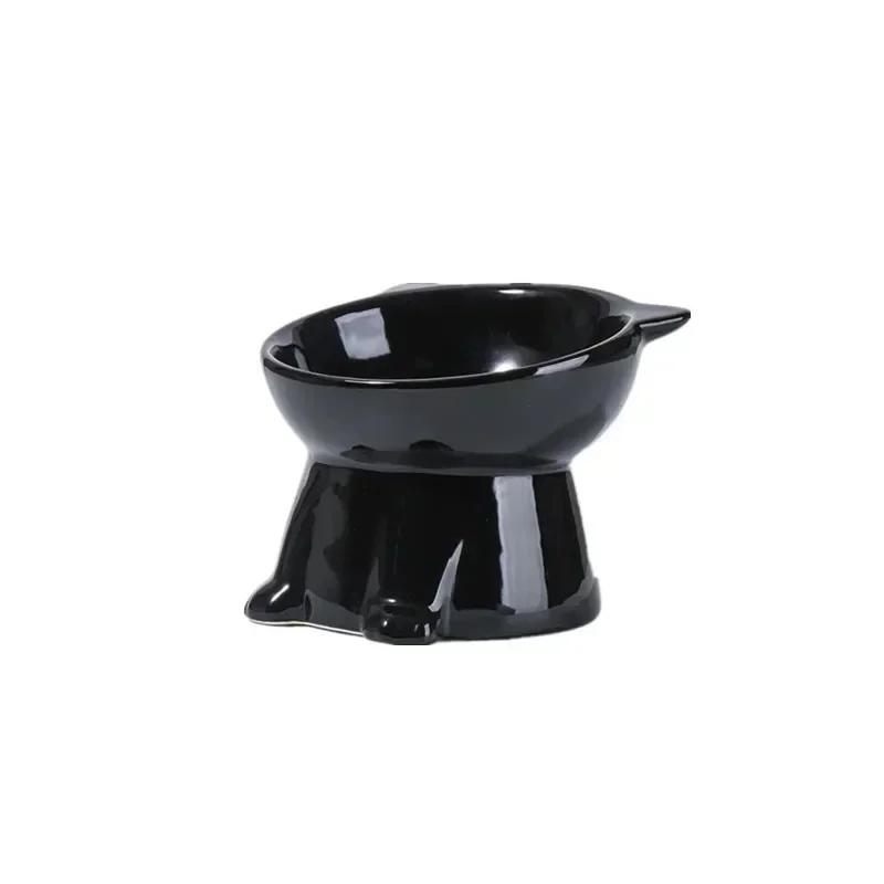 Hot High footed ceramic cat bowl cat shaped pet food bowl slanted mouth anti black chin cat bowl niversal pet bowl for cats dogs