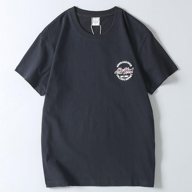 Foreign Trade Surplus Cotton Washed Carbon Brushed Summer Men's Sports Casual Round Neck Solid Color Embroidered Short-Sleeve T-Shirt