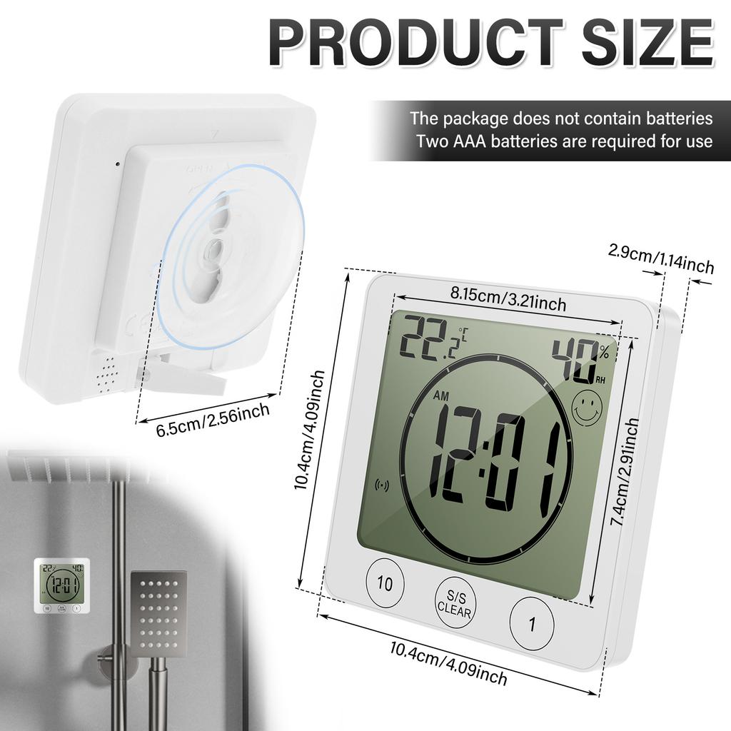Digital Bathroom Wall Clock Shower Timer Waterproof For Water Spray LCD Screen Watch Temperature Humidity Clock For Shower Room