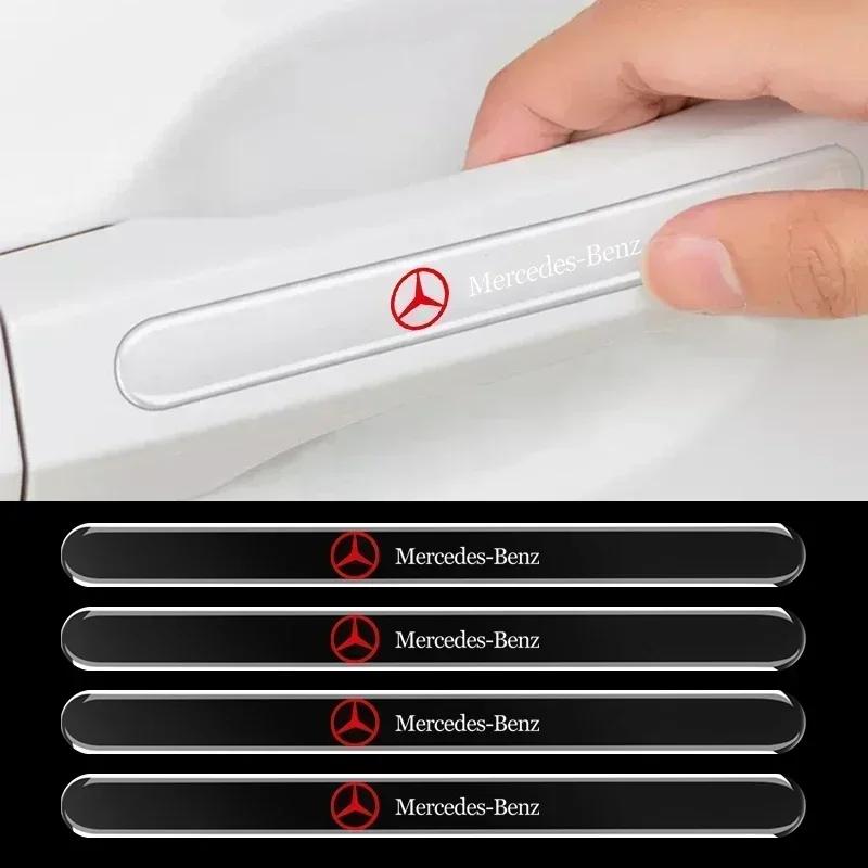 CEV5 4pc Car Door Handle Bowl Edge Protection Guards Buffer Trim Scratch Protective Stickers For Mercedes Benz W211 W204 W210 CLA GLA