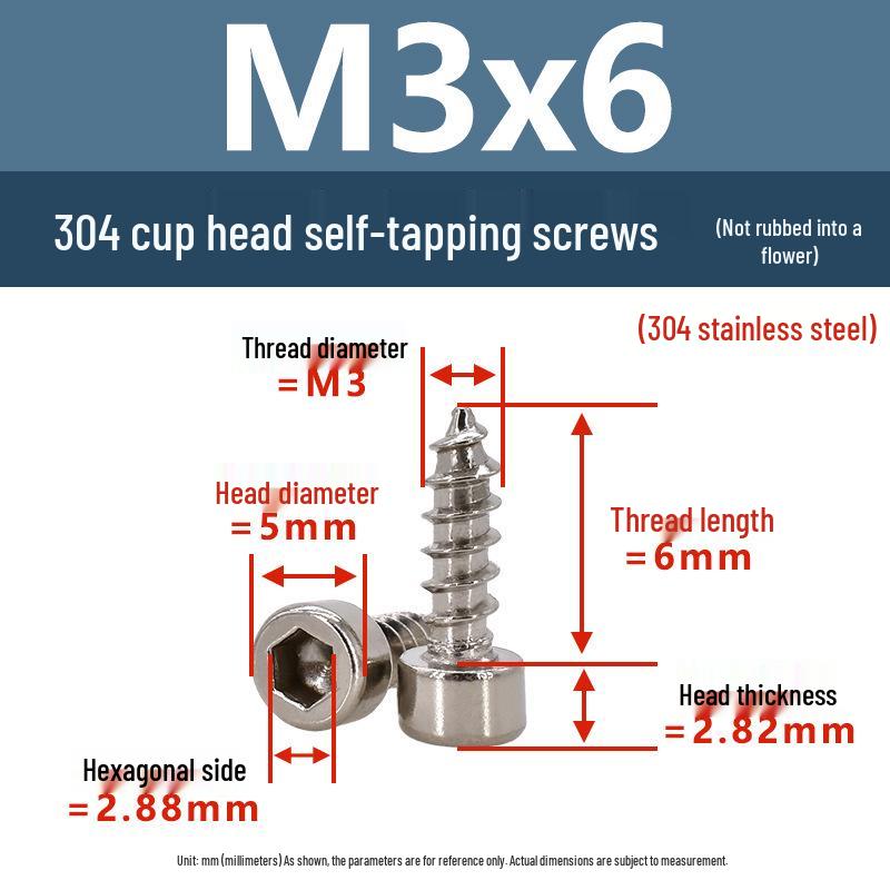 304 Pan Head Self-Tapping Coarse Thread Screw M1.7-M6 with Hex Socket