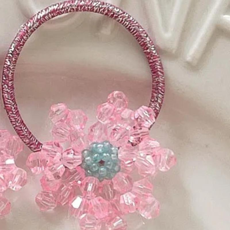 Colorful Beaded Flower Hair Rope Tie Children's Elastic Hair Band Sequins Ponytail Holder Rubber Band Baby Girl Hair Accessories