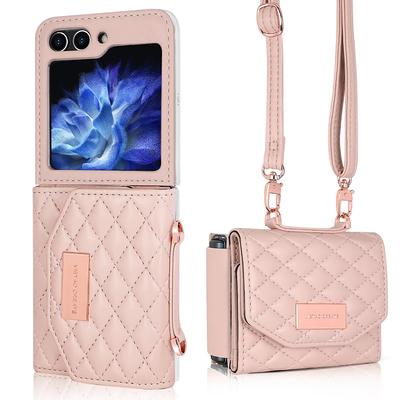 Crossbody Wallet with Card Holder Leather Phone Case for Samsung Galaxy Z Flip 6 5 4 Flip6 Flip5 Flip4 Plastic Protective Cover