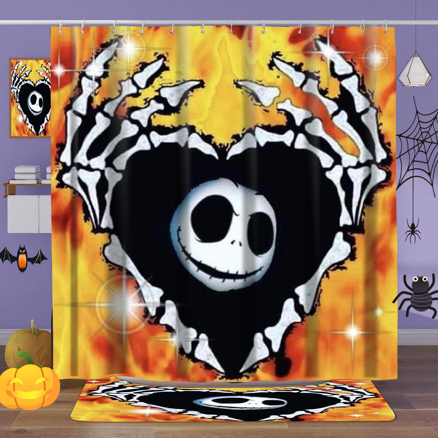 

Halloween Skull Pattern Bathroom Shower Curtain With 12 Hooks Bathroom Decor And Accessories W60H190(CM)-1 Pcs