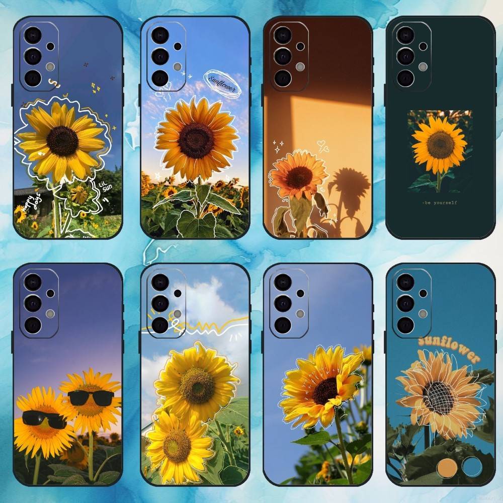 Beautiful S-Sunflower Phone Case For Samsung Galaxy A73,A72,A71,A70,A53,A52,A51,Soft Silicone Black Cover
