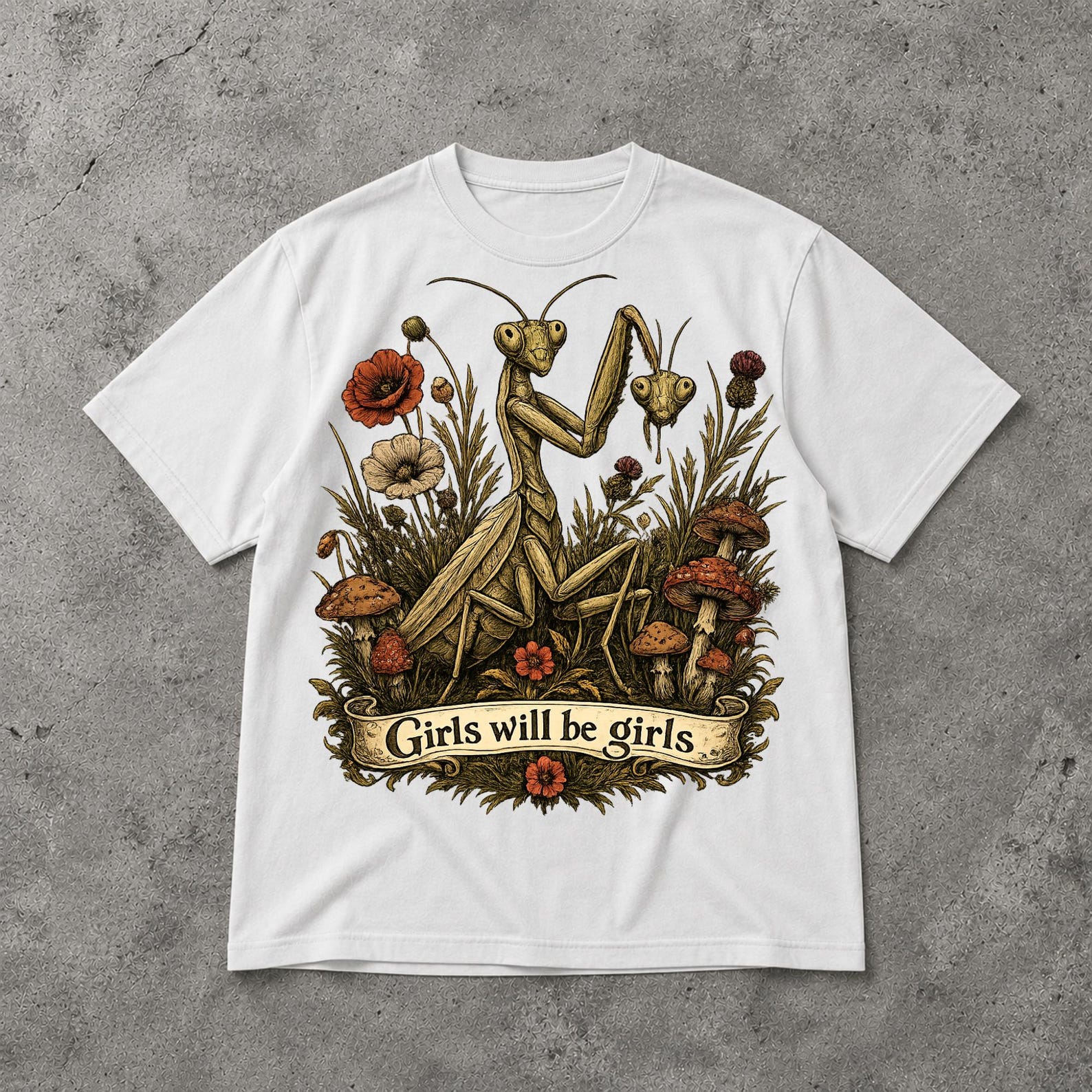Girls Will Be Girls Praying Mantis Shirt, Funny Insect Graphic Tee, Bug Lover T Shirt S