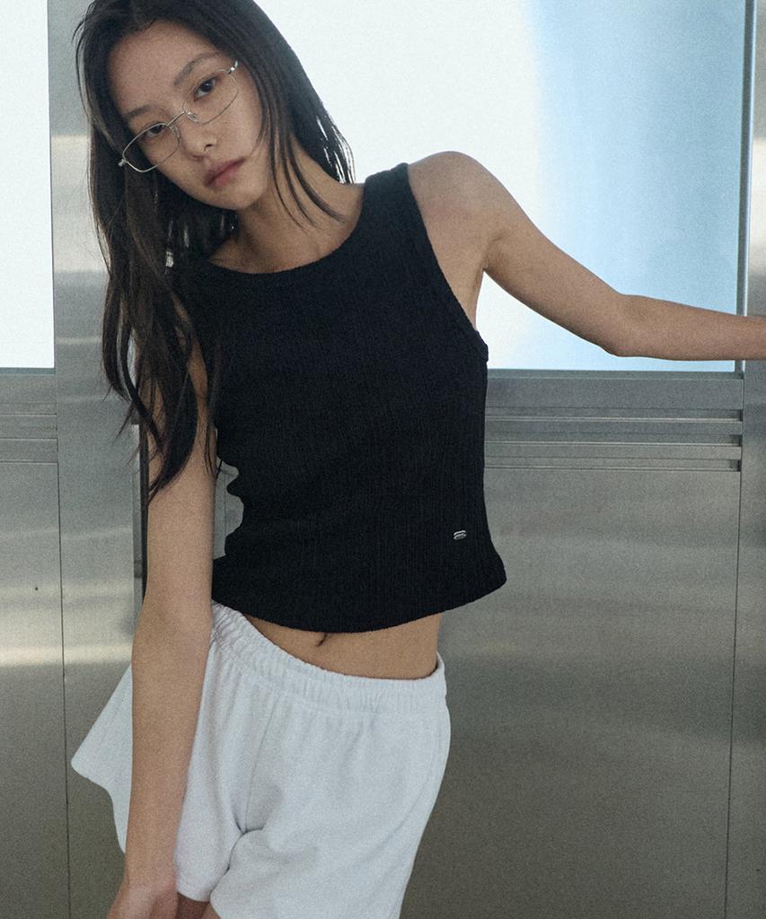Lense Open Back Tie Top Black