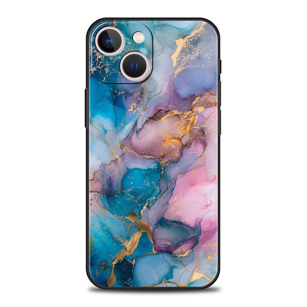 Phone Case For iPhone 16 15 14 13 12 11 Pro Max XS X XR SE 7 8 Plus Soft Silicone Black Cover Funda Fashion Marble Pattern