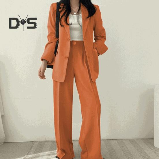 

Женский комплект из 2 шт./компл., пальто, брюки, однобортный кардиган средней длины, куртка с длинными рукавами, широкие брюки с высокой талией, прямые брюки, женские формальные брюки для поездок на работу M синий