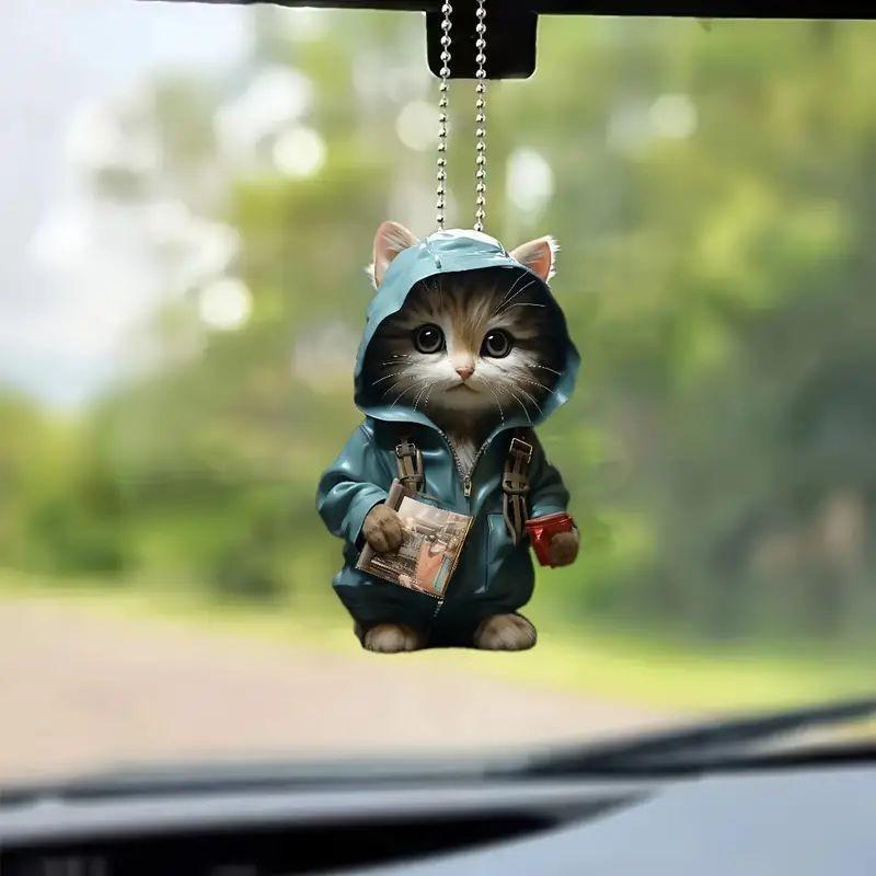 Charming 2d Acrylic Cat Book Holder Pendant Adorable Cartoon Car Interior Decoration