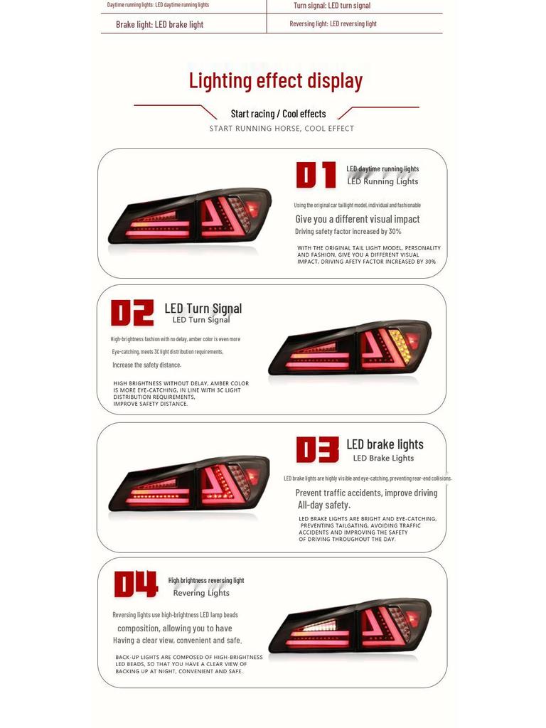 LED Taillight Assembly for 2006-2012 Lexus IS250/IS300 with Daytime Running Lights