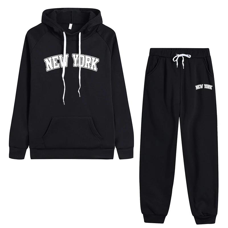 Nowy Jork Popularna Damska Moda Odzież Sportowa Jednolity Kolor Bluza z Kapturem i Spodnie Dresowe Wysokiej Jakości Domowy Zewnętrzny Codzienny Sportowy Garnitur do Biegania