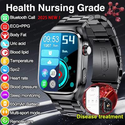 2025 Neue Blutfett Harnsäure Behandlung Smartwatch Herren EKG+PPG Herzfrequenz Sport HD Anruf Gesundheits-Tracker für Samsung Smartwatch