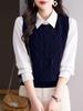 Women's Autumn Sleeveless Knit Vest – Versatile Layering Cardigan, Loose Fit, Yellow Brown (2025 New)