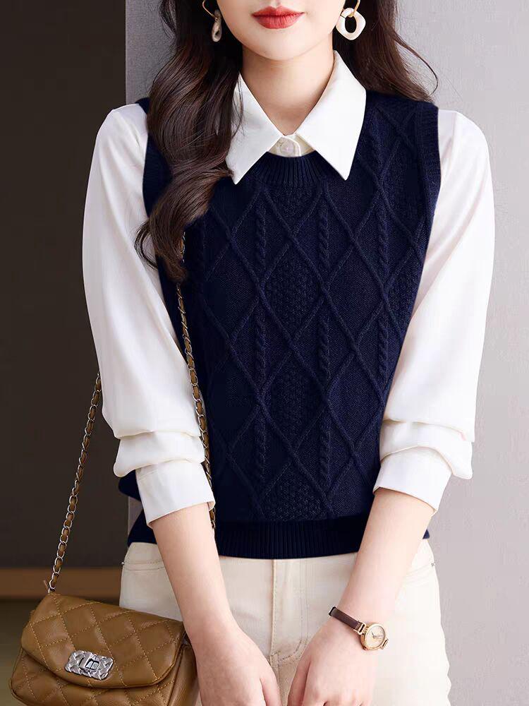 Women's Autumn Sleeveless Knit Vest – Versatile Layering Cardigan, Loose Fit, Yellow Brown (2025 New)
