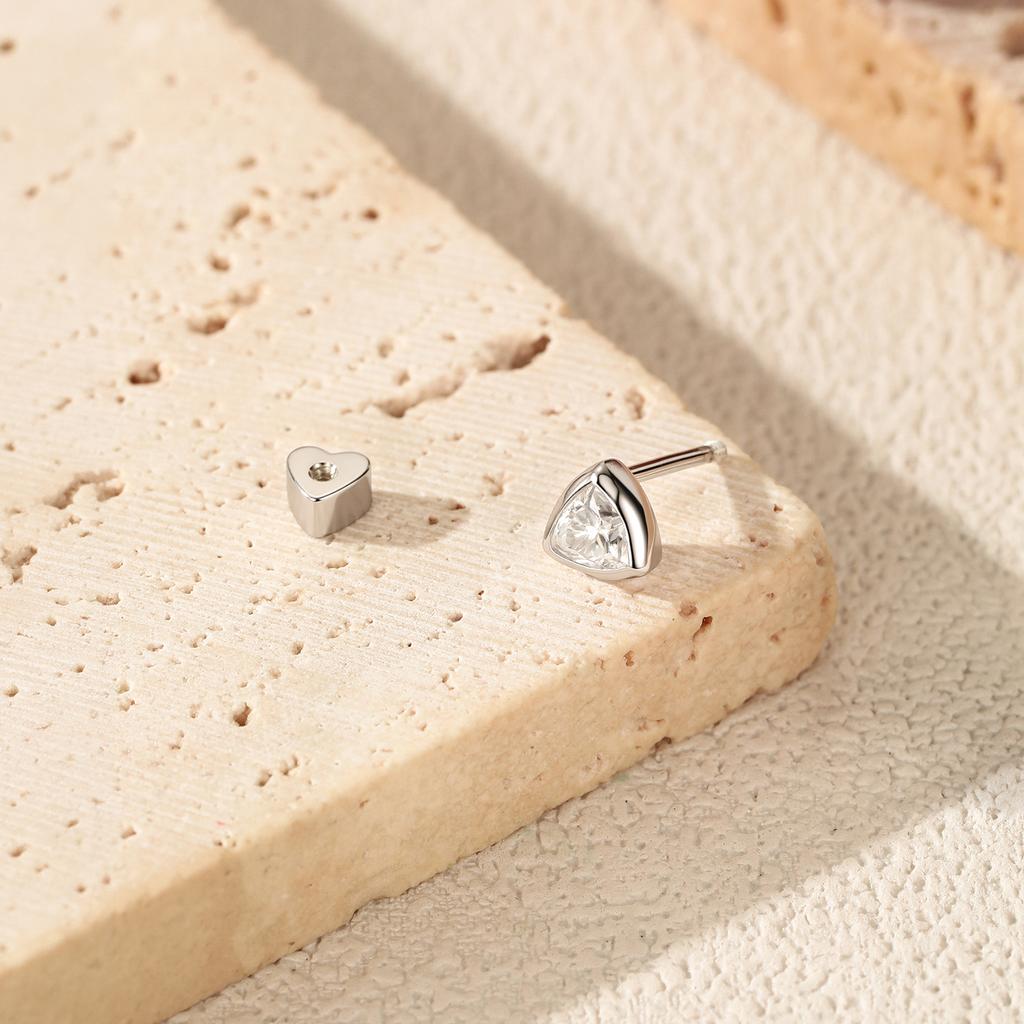 MODIAN Moissanite Heart Screw Ear Studs 925 Sliver Classic Triangle Neutral Stud Earrings For Women Fine Jewelry