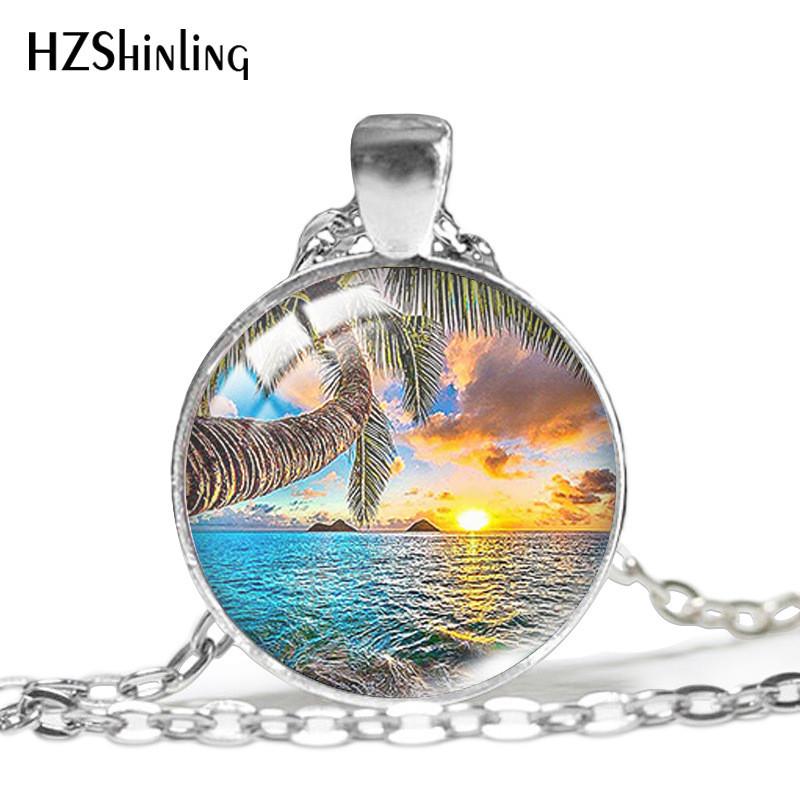 Stylish Silver Chain Necklace With Unique Eiffel Tower And Seaside Palm Tree Pendant