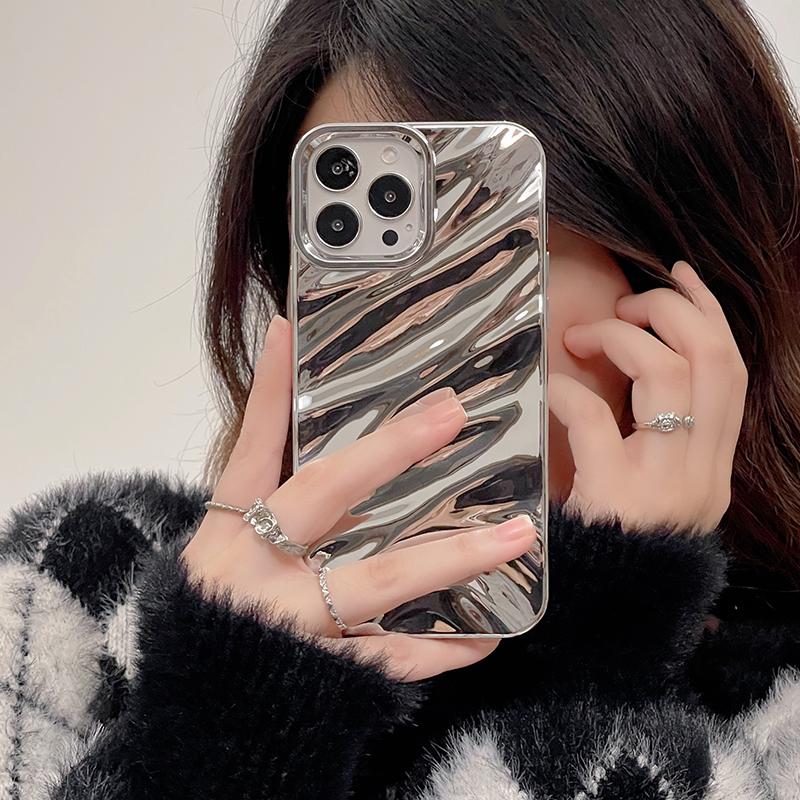 Qianliyao  Silver Silk Pattern Phone Case for iphone 17 16 15 14 13 11 12 Pro Max 14pro Brief Shockproof Soft Back Cover