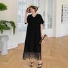 Summer WoMan's Beach Vacation Dress Loose Plus Lace Tassel Short-sleeved Long Dress