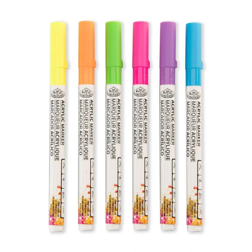 6 Pack Neon Acrylic Markers Non-Toxic Art Markers Multi-Surface Painting Drawing Fine Point Paint Pens Artists Students Crafts