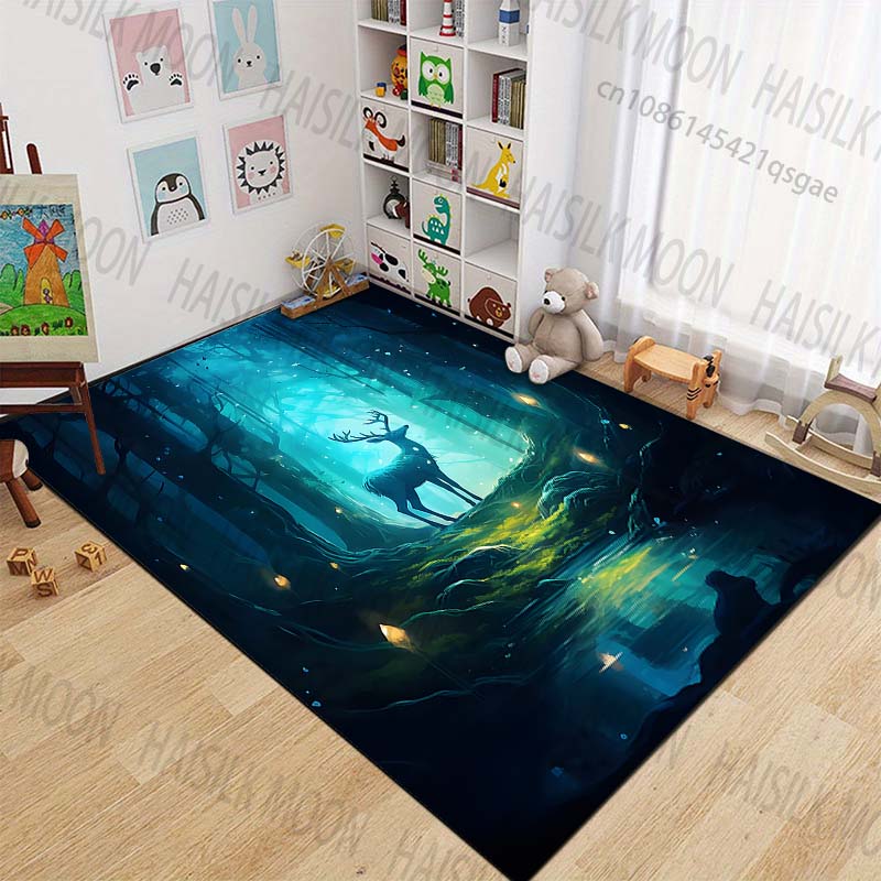 New Product Mysterious Deer In Forest Carpet for Living Room Bedroom Bedside Floor Mat Cloakroom Children Playing Mat Area Rug