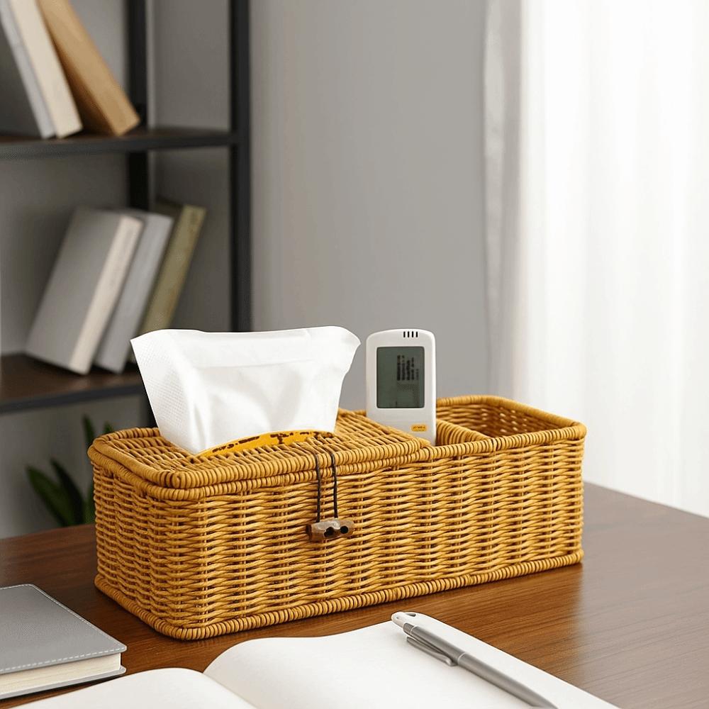 Vintage Imitation Vine Tissue Box Breathable Remote Control Storage Box Divided Tissue Box  Kitchen